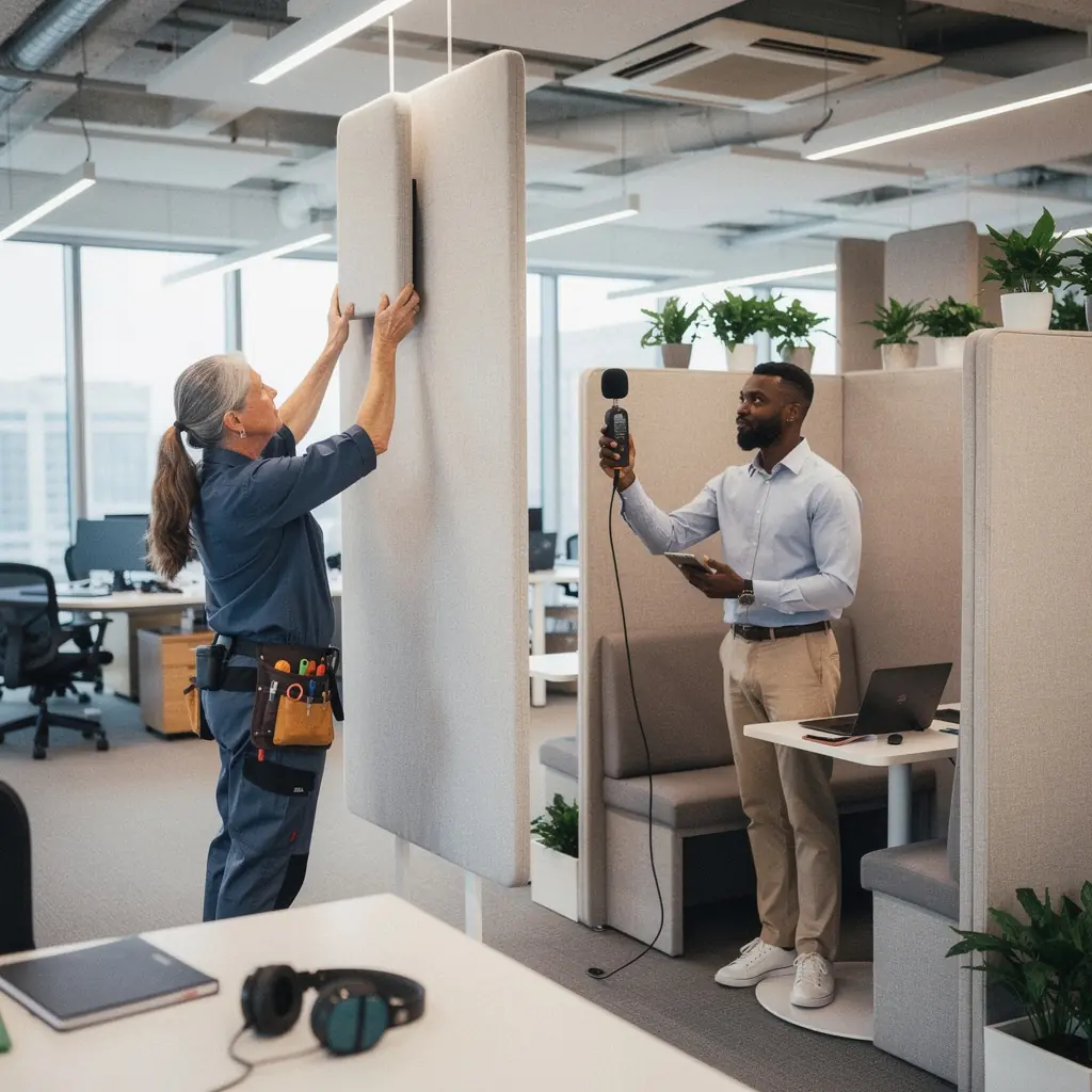 Креативное пространство для мозговых штурмов с акустическими экранами.
